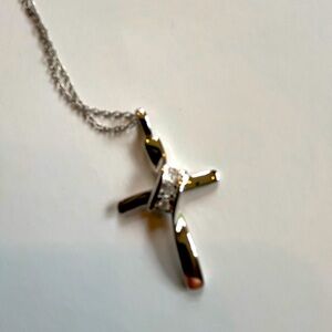 .10 CTW Elegant Rhodium over Silver Cross Pendant and Necklace